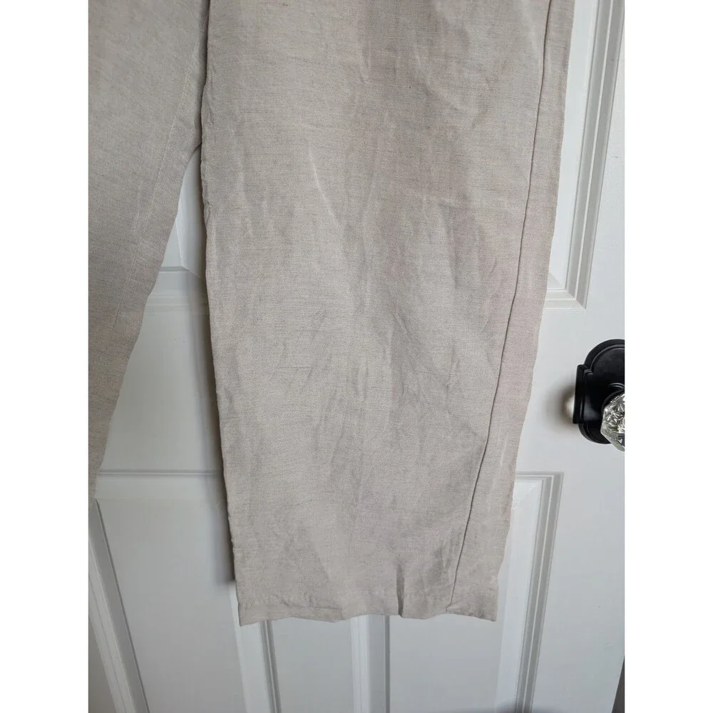 h&m Medium Linen Blend Wide Leg Pants Trousers Flax Oatmeal Minimalist Womens
